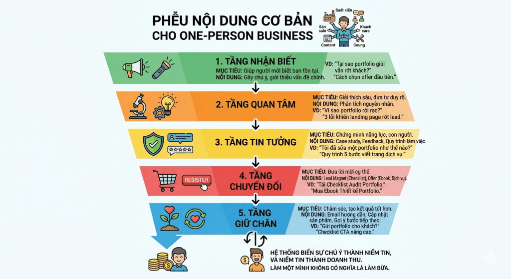 Infographic 5 tầng phễu nội dung ảnh do AI tạo